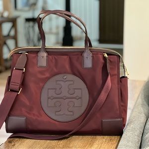 Tory Burch Ella Baby Bag - red/wine nylon and leather - like new